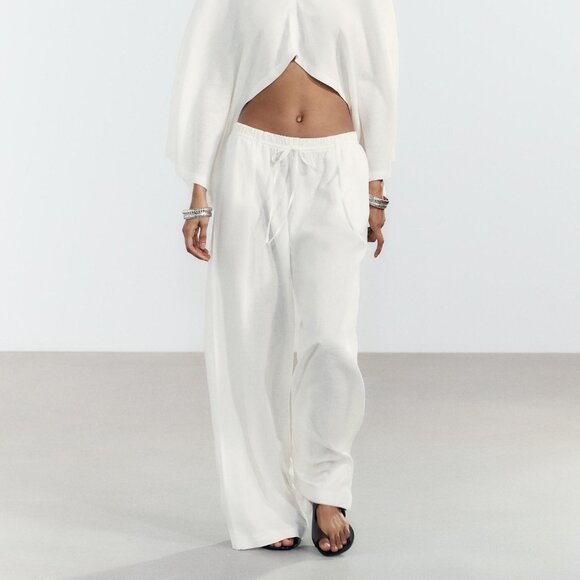 ZARA Pants - NWT ZARA LINEN PALAZZO PANTS OYSTER-WHITE